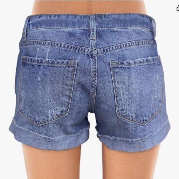 Roswear Women's Ripped Mid Rise Stretchy Denim Jeans Shorts Size L - Picture 2 of 3